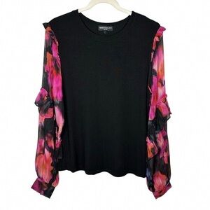 Generation Love Black Top with Vibrant Floral Sleeves